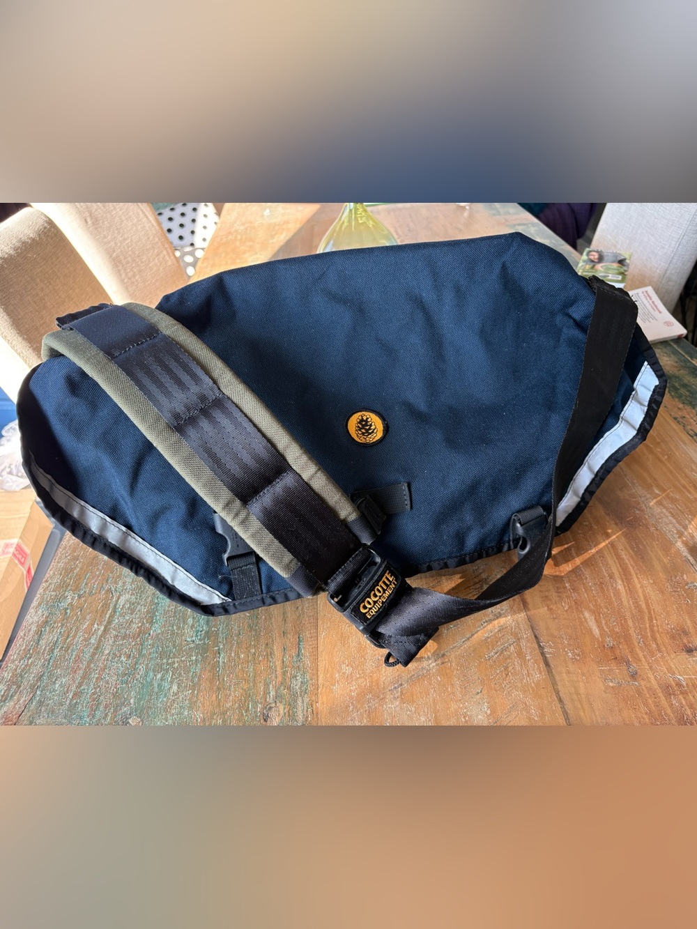 Durable Navy Messenger Bag with Olive Accents - Men